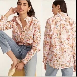 J. Crew Classic-fit Ruffle Neck Shirt in Cherry Blossoms, Boho Preppy Feminine